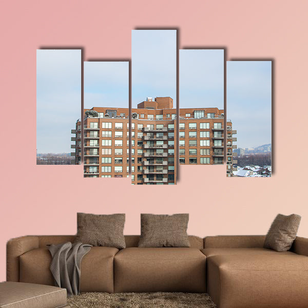 Modern condo buildings with huge windows in Montreal, canvas wall art