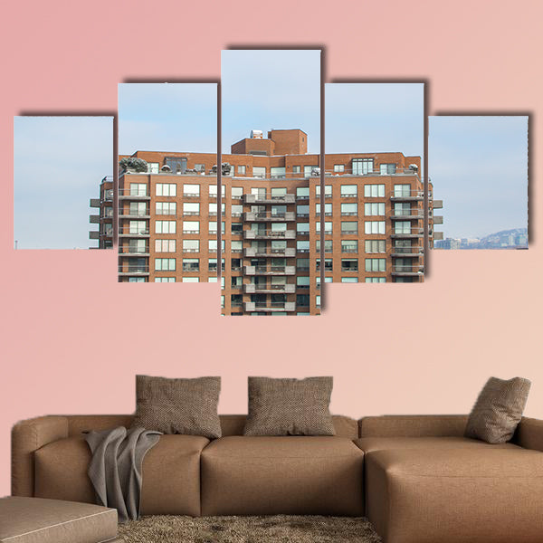 Modern condo buildings with huge windows in Montreal, canvas wall art