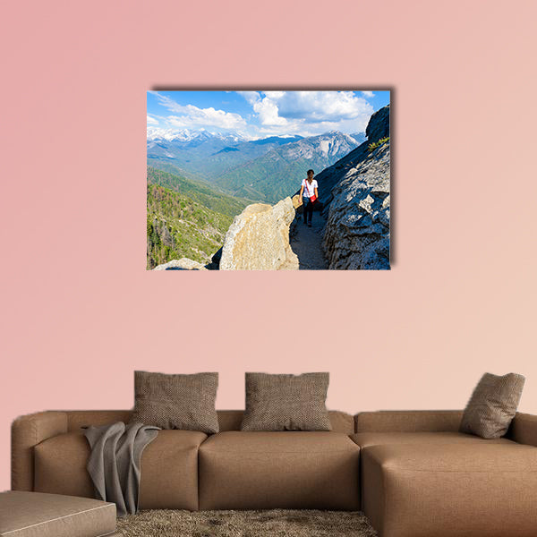Hiker at Moro Rock Hiking in Sequoia National Park, California, USA Multi panel canvas wall art
