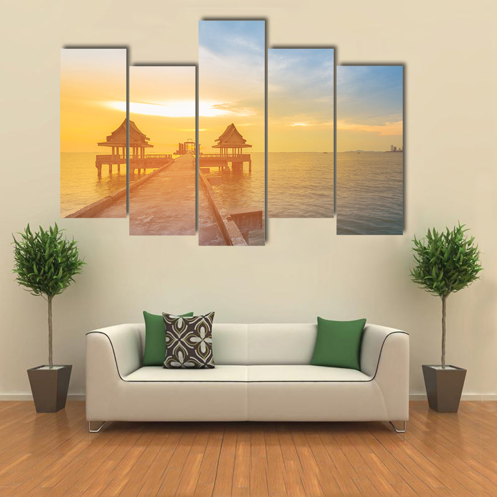 The Beauty Of The Sunset Leading To The Sea Coast Skyline Multi Panel Canvas Wall Art