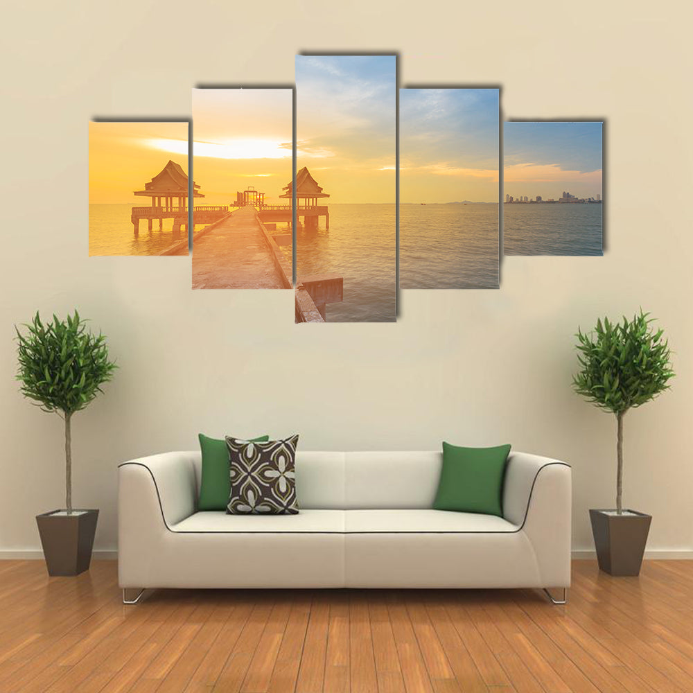 The Beauty Of The Sunset Leading To The Sea Coast Skyline Multi Panel Canvas Wall Art