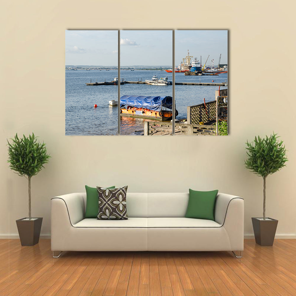 private ships and boats at harbor of Pointe-Noire Multi panel canvas wall art