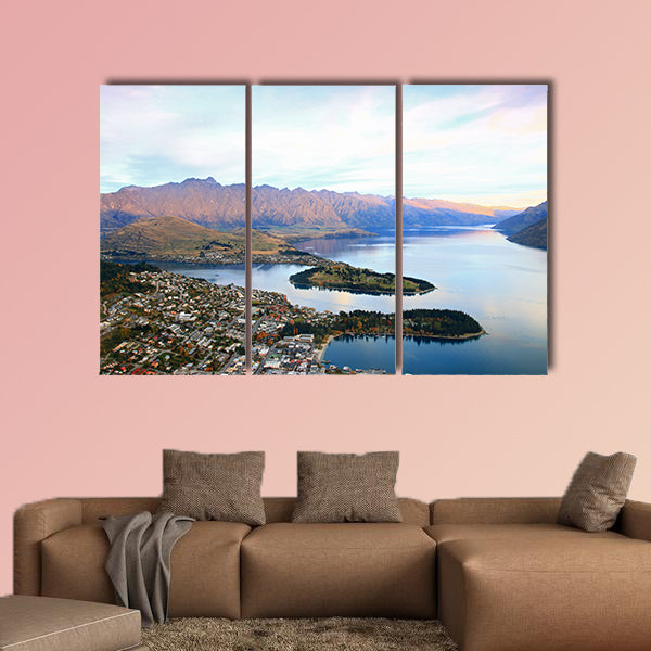 Queenstown downtown aerial view New Zealand Multi panel canvas wall art