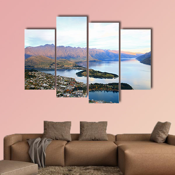 Queenstown downtown aerial view New Zealand Multi panel canvas wall art