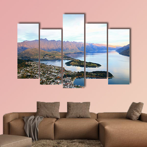 Queenstown downtown aerial view New Zealand Multi panel canvas wall art