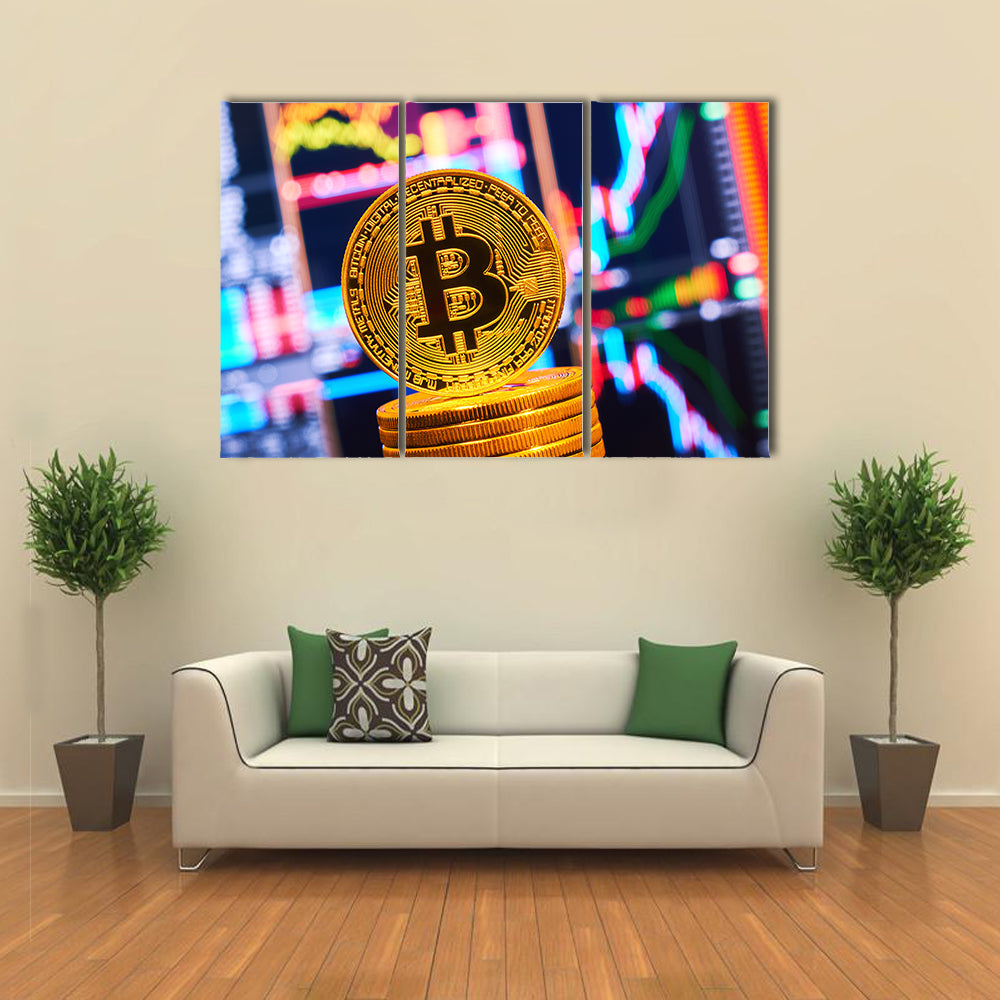 Business graphs close-up Bit coin crypto currency Multi panel canvas wall art
