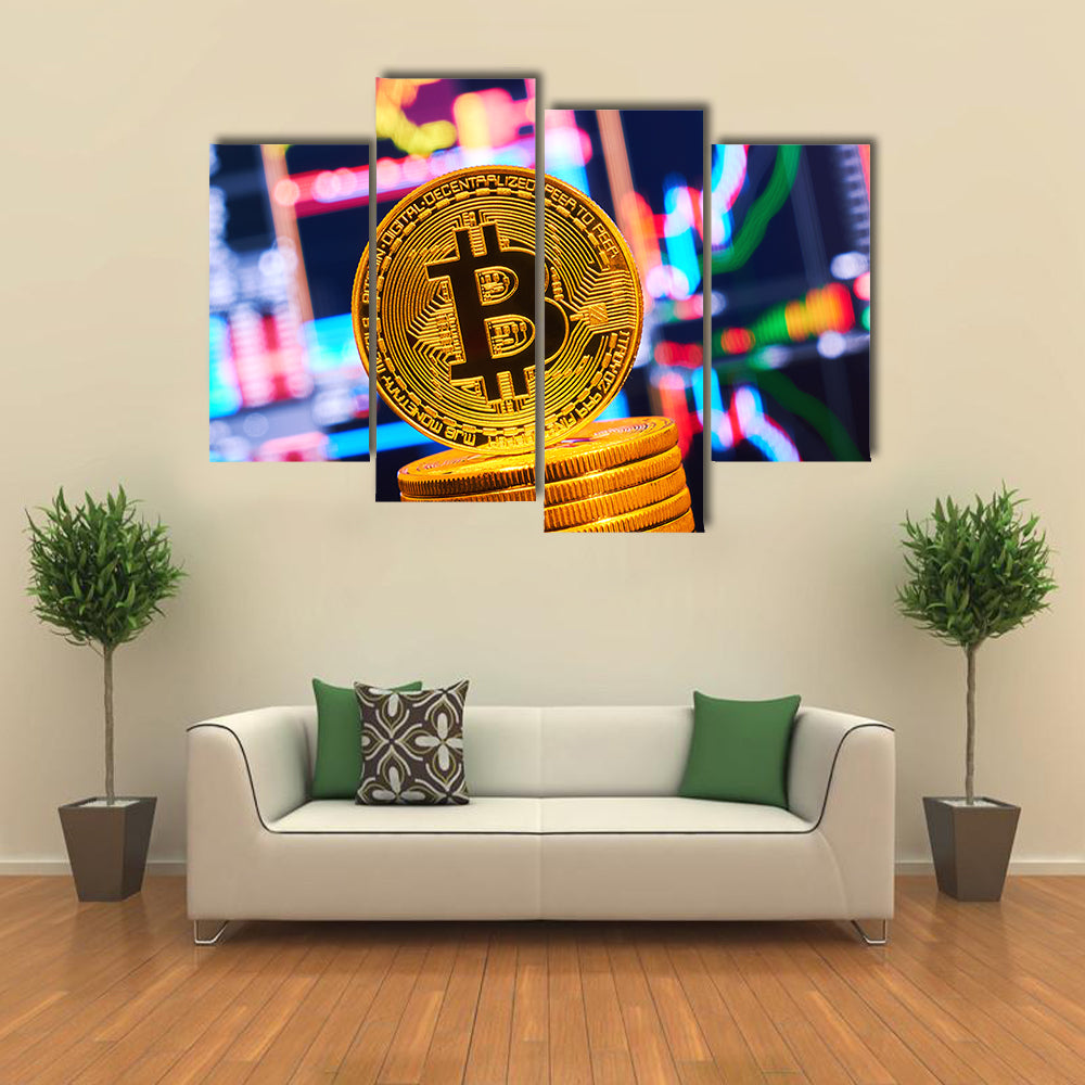 Business graphs close-up Bit coin crypto currency Multi panel canvas wall art