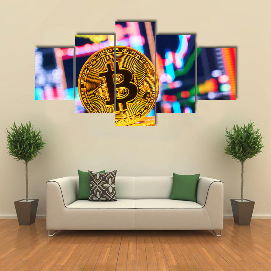 Business graphs close-up Bit coin crypto currency Multi panel canvas wall art