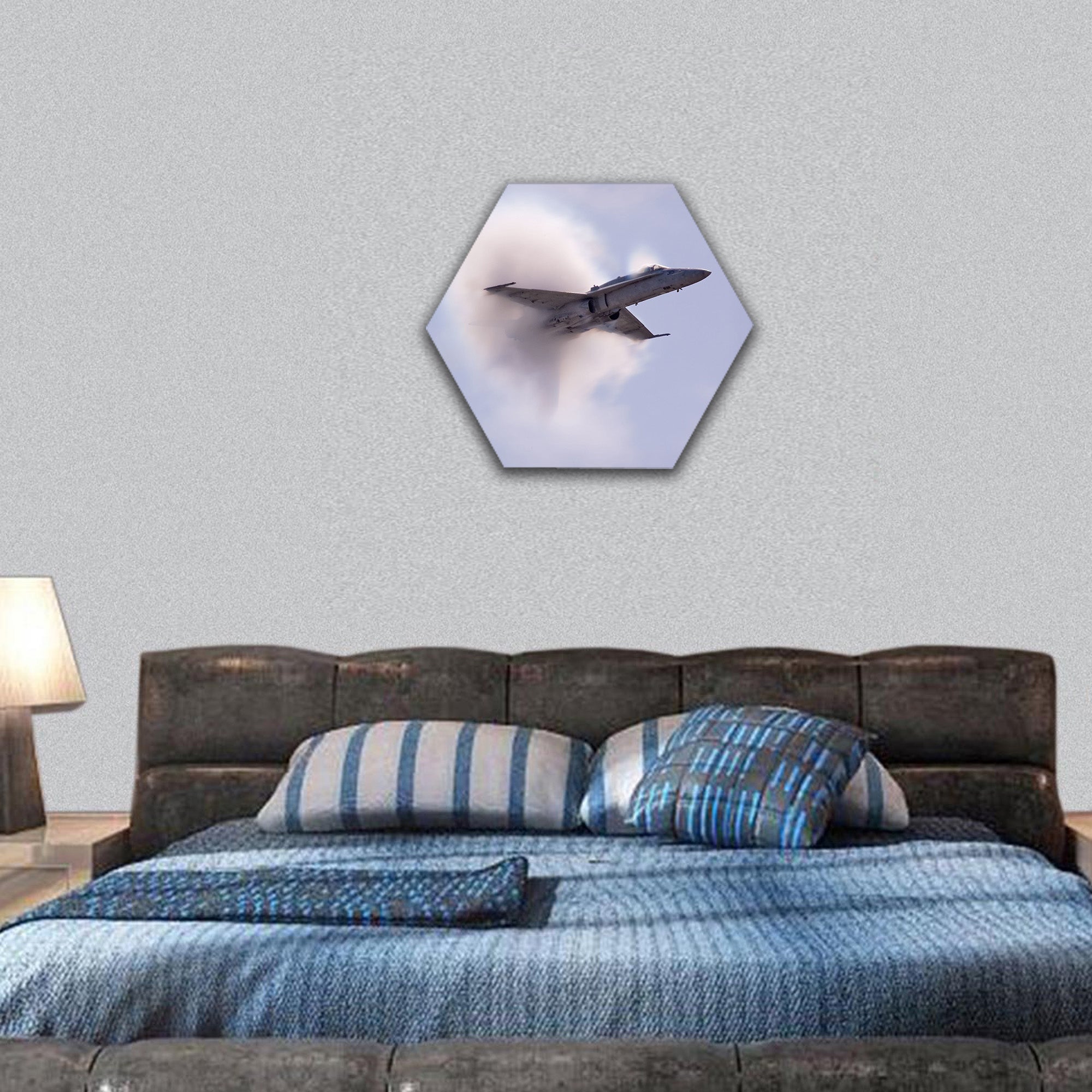 Sonic pressure waves from an aircraft hexagonal canvas wall art