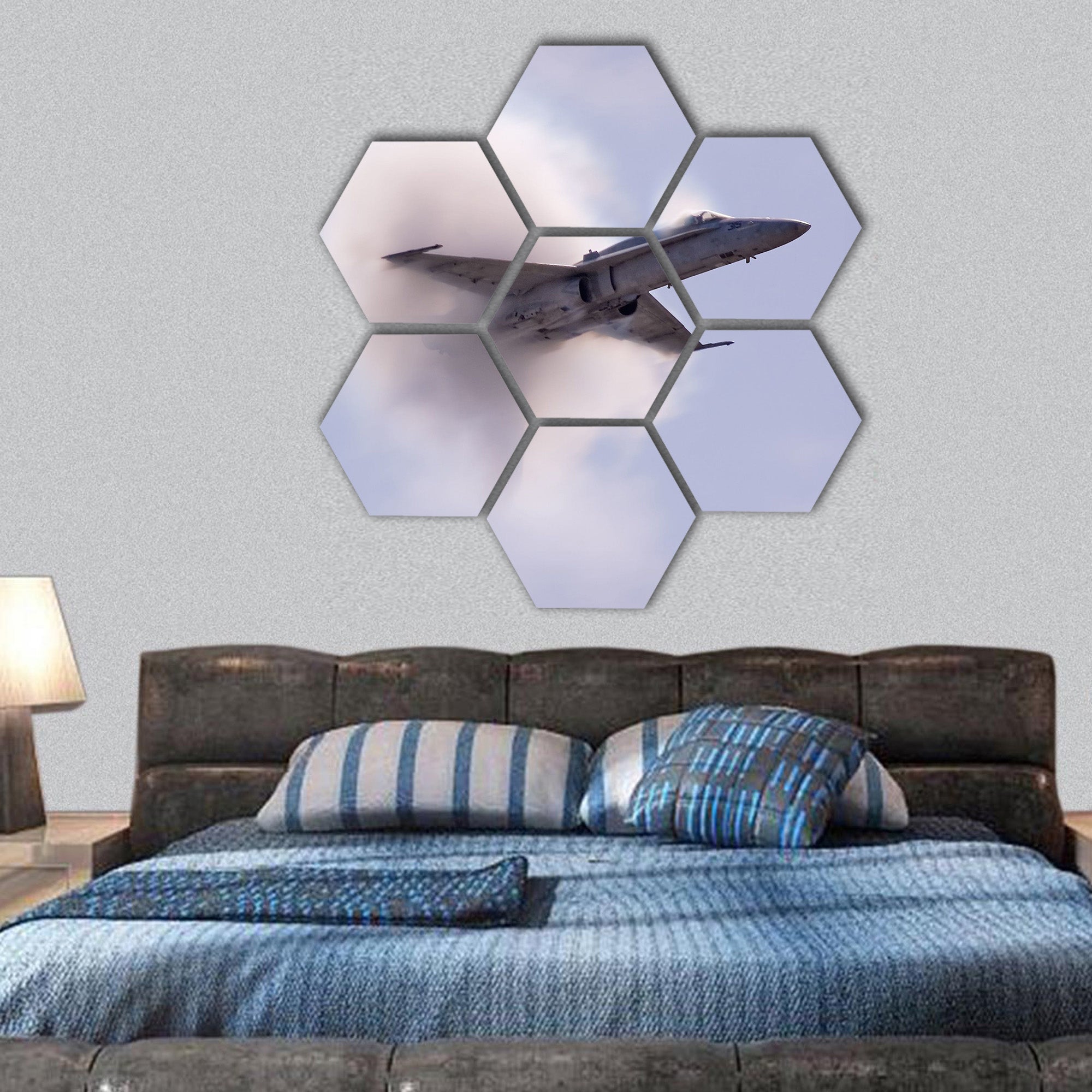 Sonic pressure waves from an aircraft hexagonal canvas wall art
