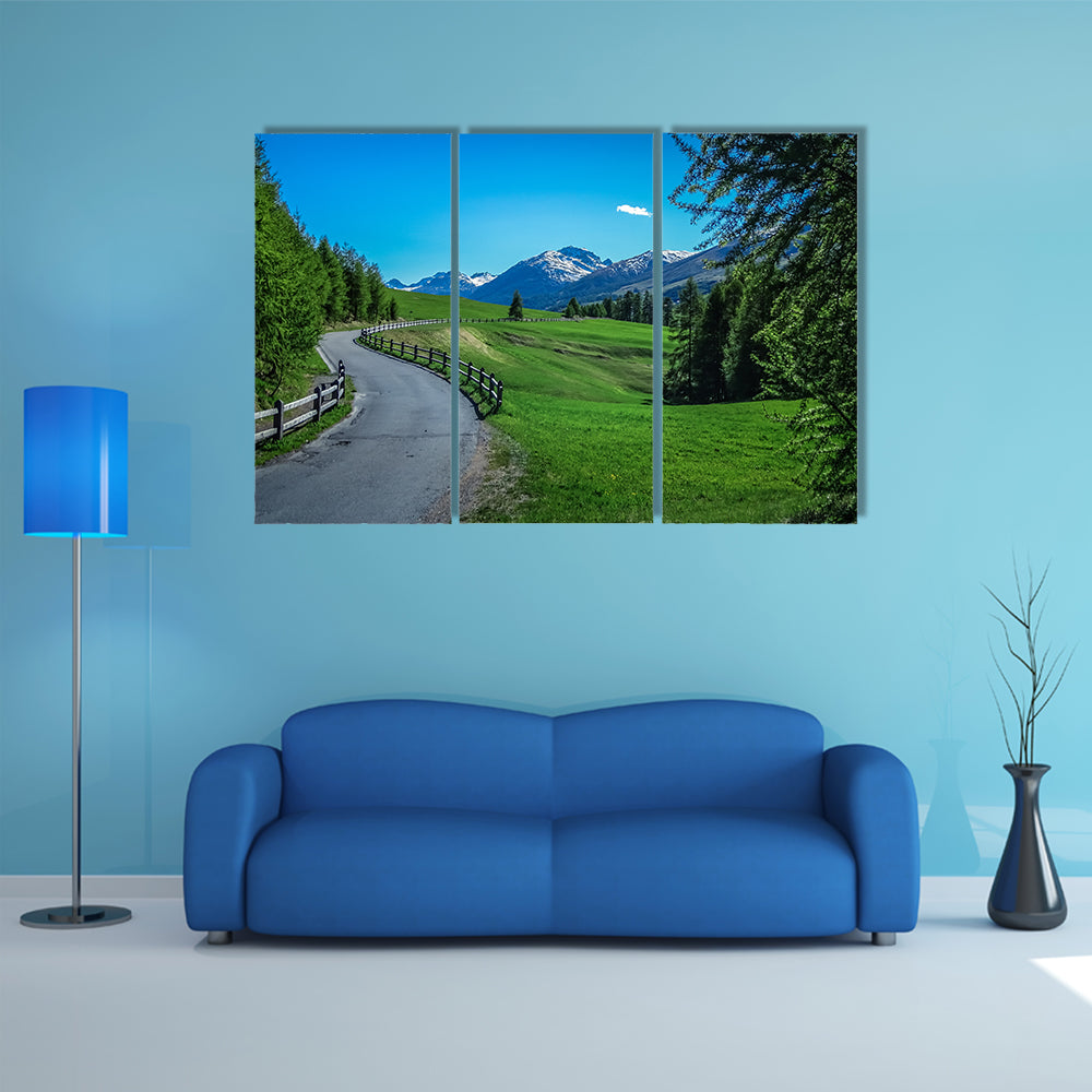 The Hiking in Swiss national park near zernez in switzerland in may Multi Panel Canvas Wall Art