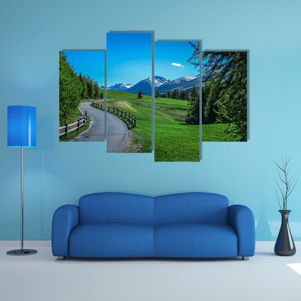 The Hiking in Swiss national park near zernez in switzerland in may Multi Panel Canvas Wall Art