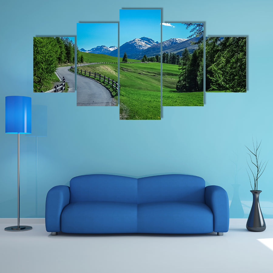 The Hiking in Swiss national park near zernez in switzerland in may Multi Panel Canvas Wall Art
