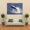 A Humpback Whale Calf Breaches Off Port Stephens While People In A Boat Look On Multi Panel Canvas Wall Art