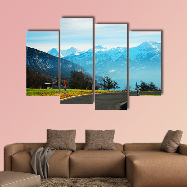 Road at Sigrilwil village in front of Swiss Alps Mountains multi panel canvas wall art