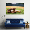 Old baseball, glove, and bat on field with base Multi Panel Canvas Wall Art