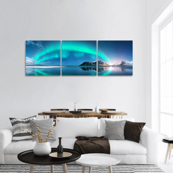 Northern lights in Lofoten islands, Norway panoramic canvas wall art
