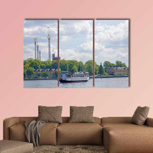 Steamboat with passengers, amusement park Grona lund in wall art