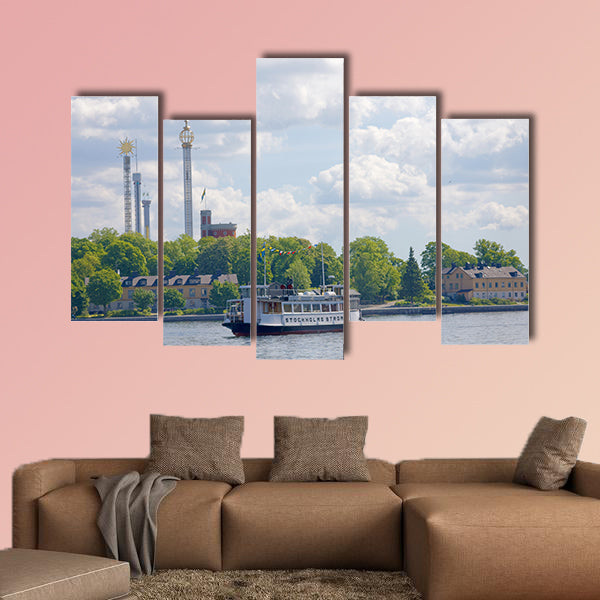 Steamboat with passengers, amusement park Grona lund in wall art