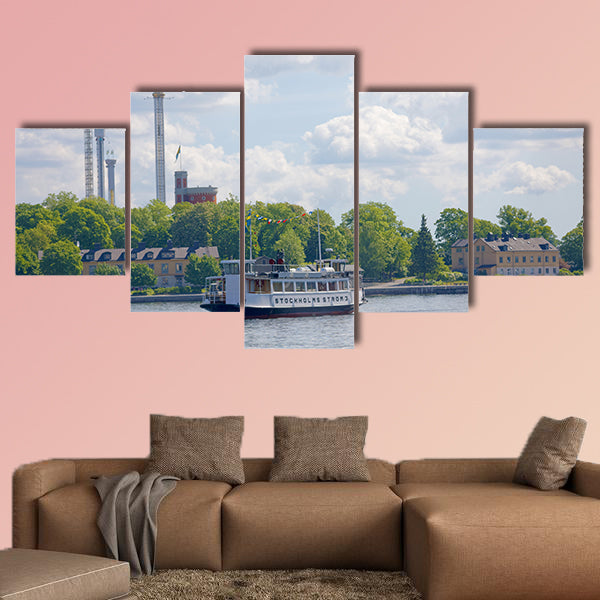 Steamboat with passengers, amusement park Grona lund in wall art