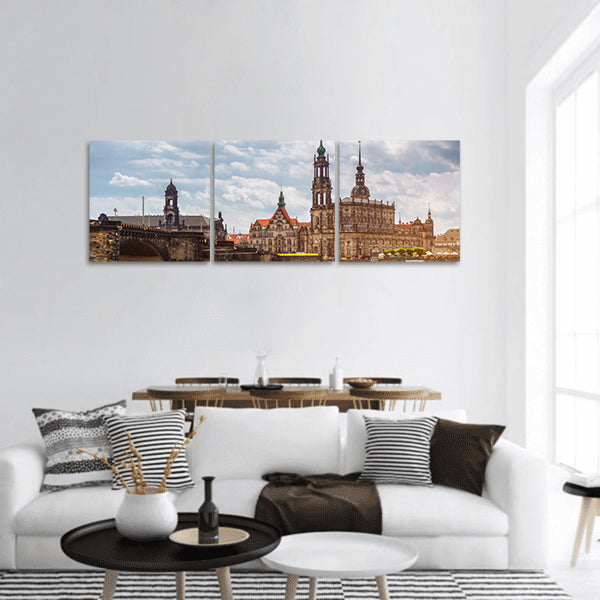 Dresden city skyline at Elbe River, Augustus Bridge, Germany Panoramic canvas Wall Art