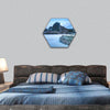 Volcanic rocky hill covered by snow hexagonal canvas wall art