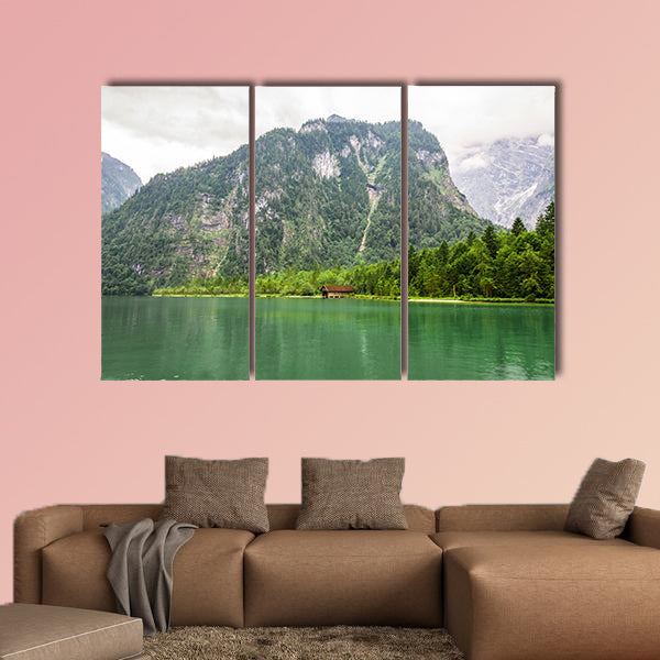 Wooden house in the mountains in Konigssee Lake, Bavaria, Alps, wall art