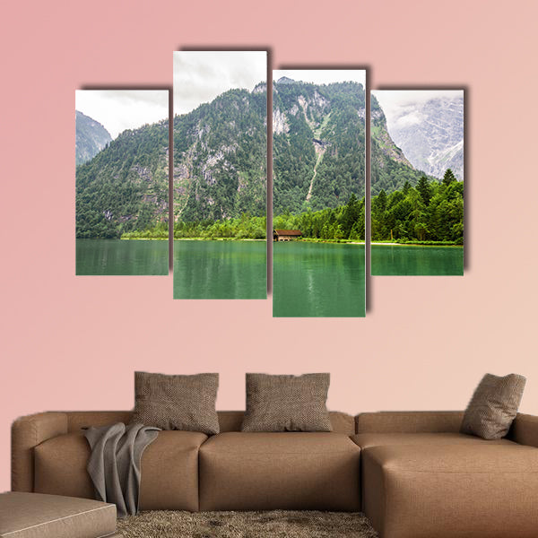 Wooden house in the mountains in Konigssee Lake, Bavaria, Alps, wall art