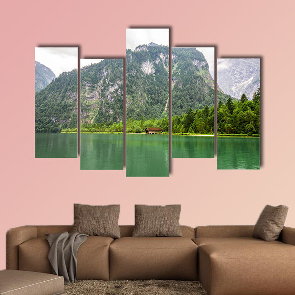 Wooden house in the mountains in Konigssee Lake, Bavaria, Alps, wall art