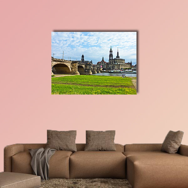 Panorama of Dresden from river bank of Elba multi panel canvas wall art