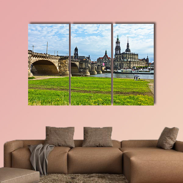 Panorama of Dresden from river bank of Elba multi panel canvas wall art