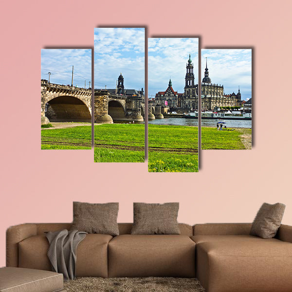 Panorama of Dresden from river bank of Elba multi panel canvas wall art