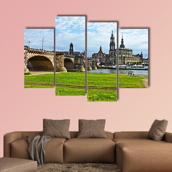 Panorama of Dresden from river bank of Elba multi panel canvas wall art