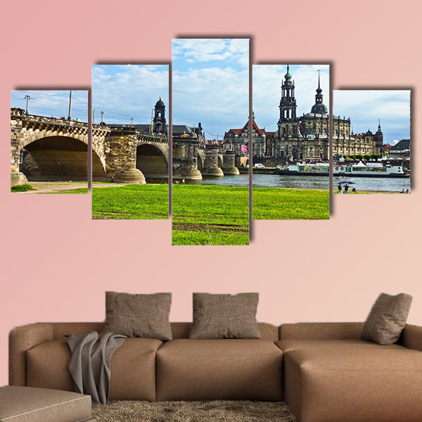 Panorama of Dresden from river bank of Elba multi panel canvas wall art