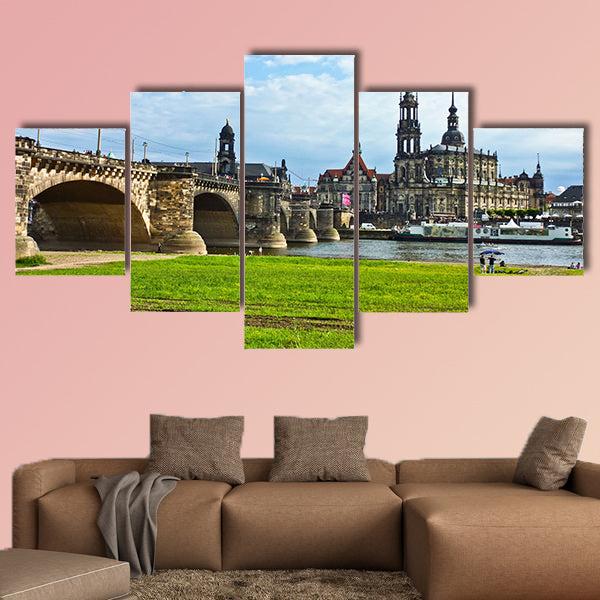 Panorama of Dresden from river bank of Elba multi panel canvas wall art