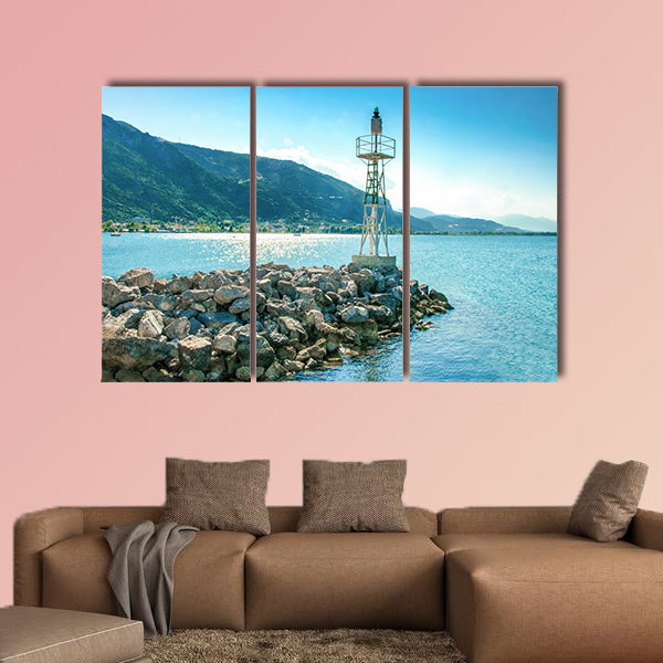 Lighthouse on rocks, Kamena Vourla, Greece multi panel canvas wall art