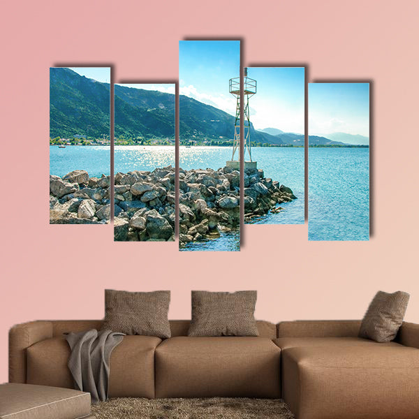 Lighthouse on rocks, Kamena Vourla, Greece multi panel canvas wall art