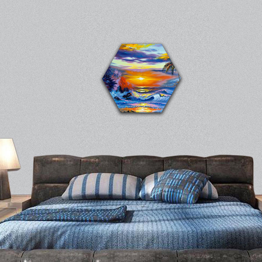 Beautiful sea evening landscape hexagonal canvas wall art