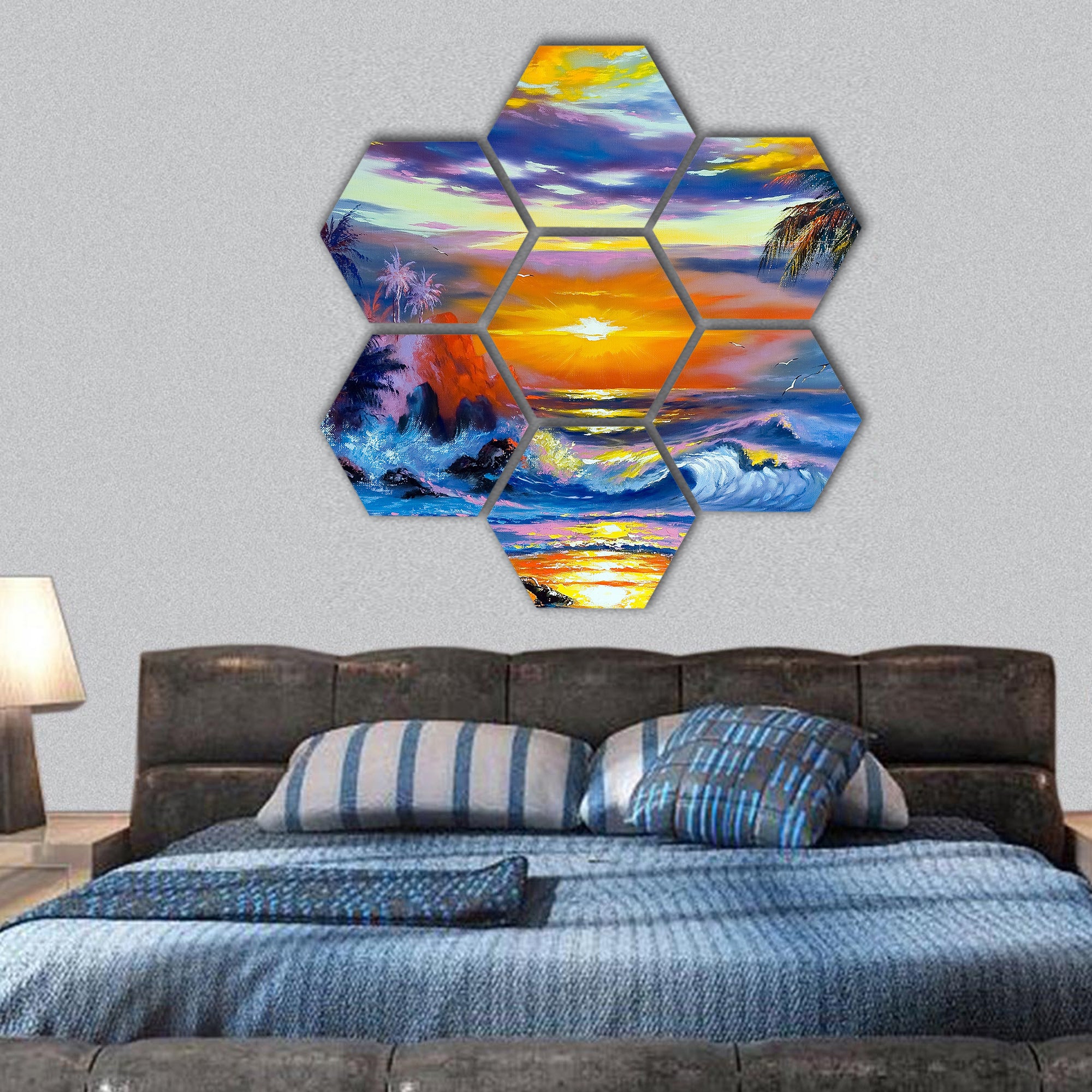 Beautiful sea evening landscape hexagonal canvas wall art