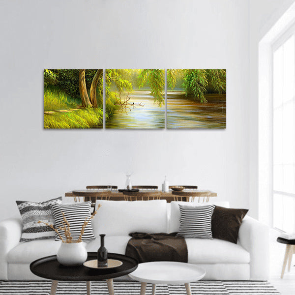 Summer wood lake with trees and bushes Panoramic Canvas Wall Art