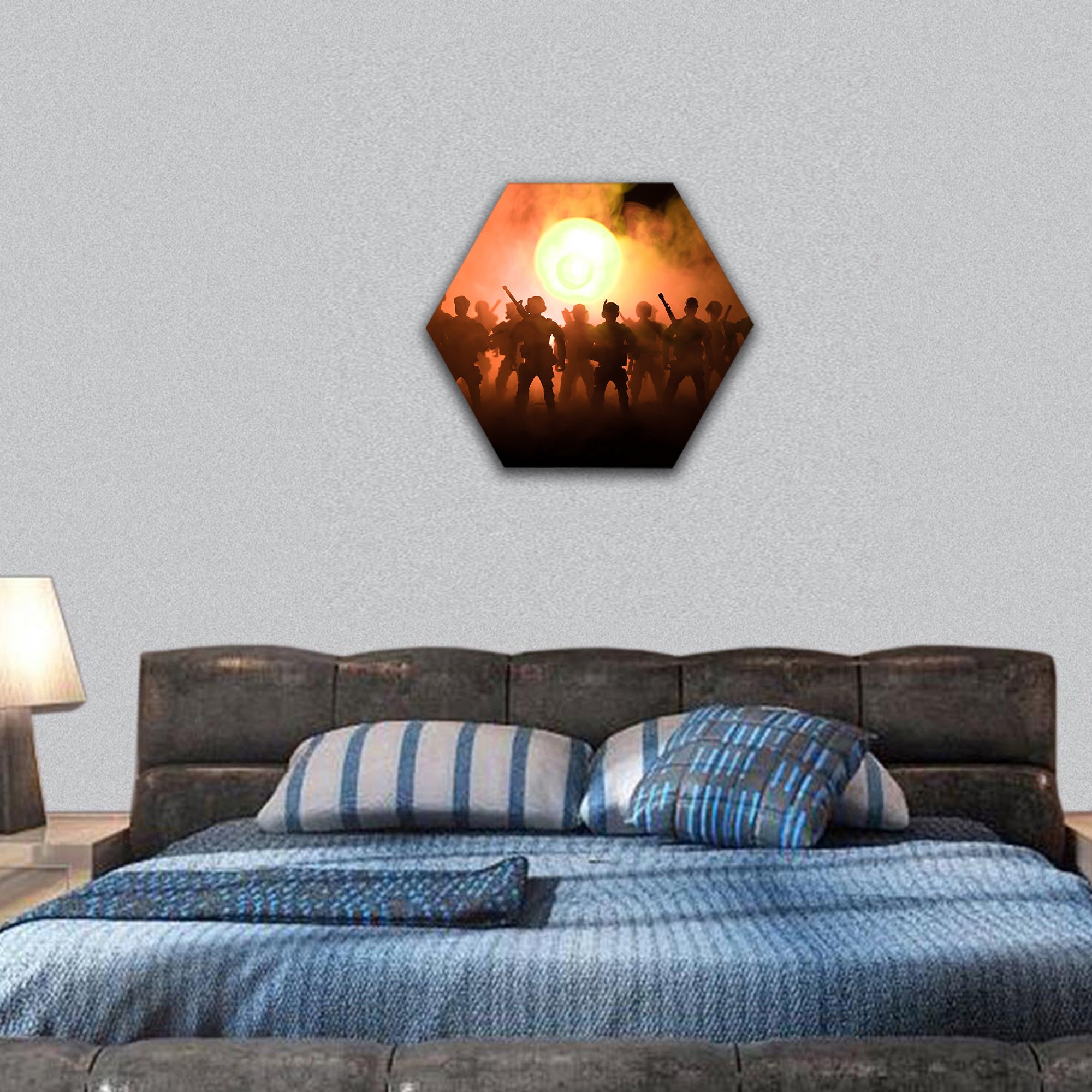 Anti-riot police give signal to be ready hexagonal canvas wall art