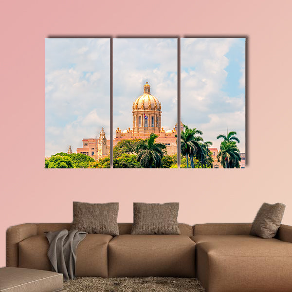 Yellow dome of an ancient historic building multi panel canvas wall art