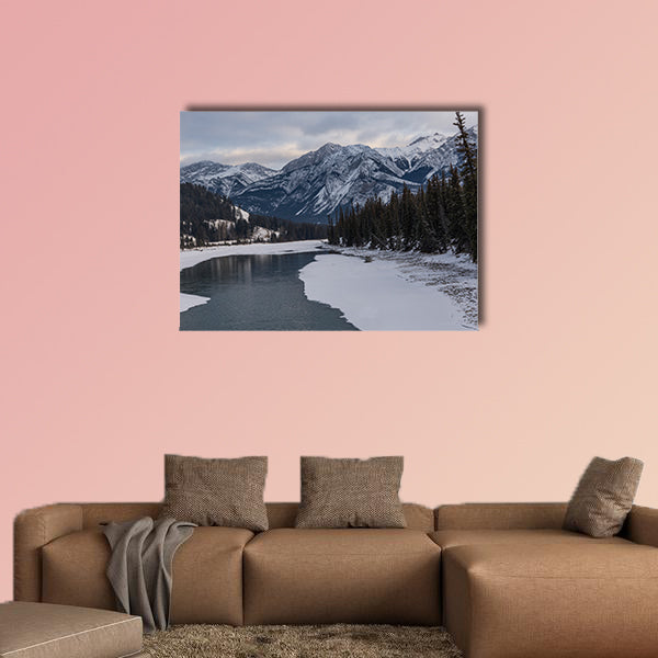 Frozen lake with mountain range in the background, Maligne Lake, wall art