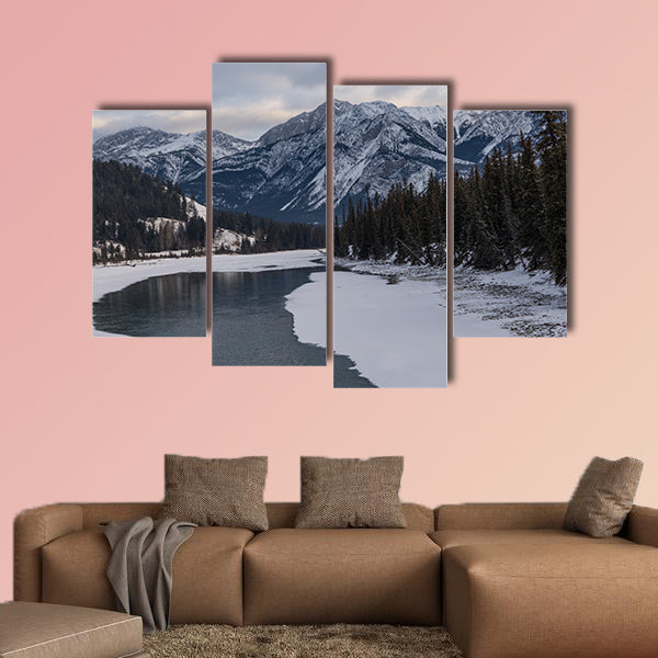 Frozen lake with mountain range in the background, Maligne Lake, wall art