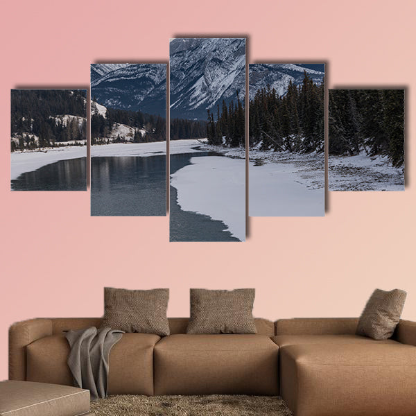 Frozen lake with mountain range in the background, Maligne Lake, wall art