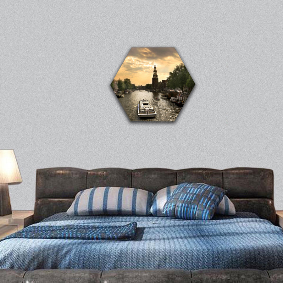 View on city canal, Netherlands hexagonal canvas wall art