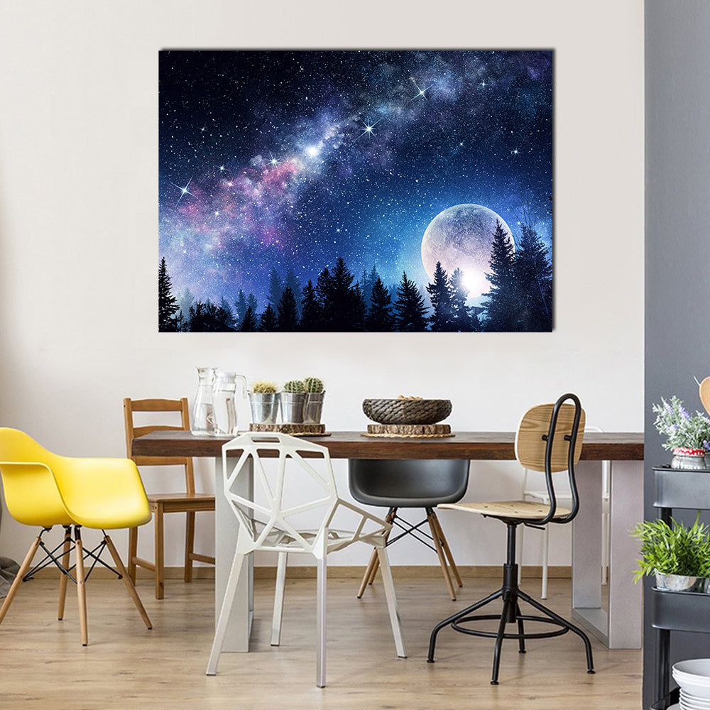 Full Moon On Abstract Natural Background Multi Panel Canvas Wall Art