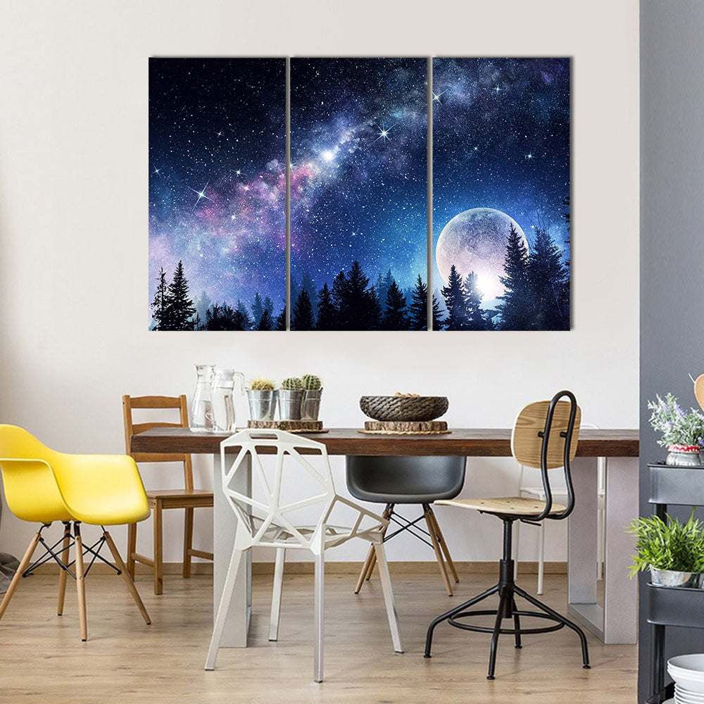 Full Moon On Abstract Natural Background Multi Panel Canvas Wall Art