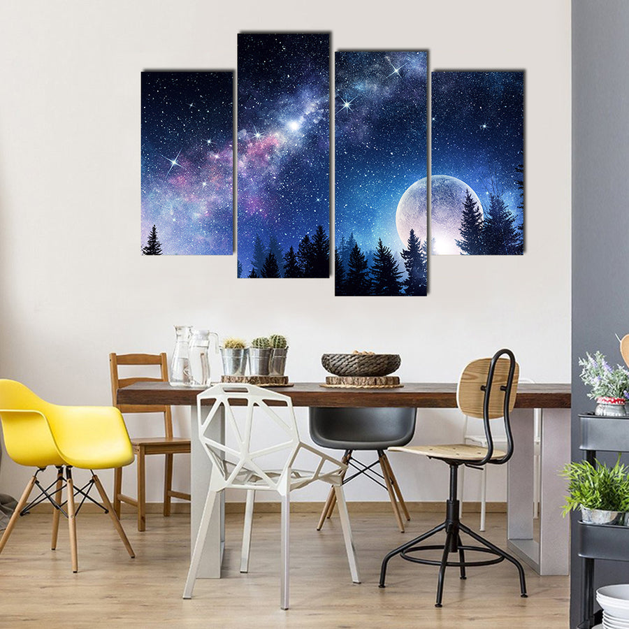 Full Moon On Abstract Natural Background Multi Panel Canvas Wall Art