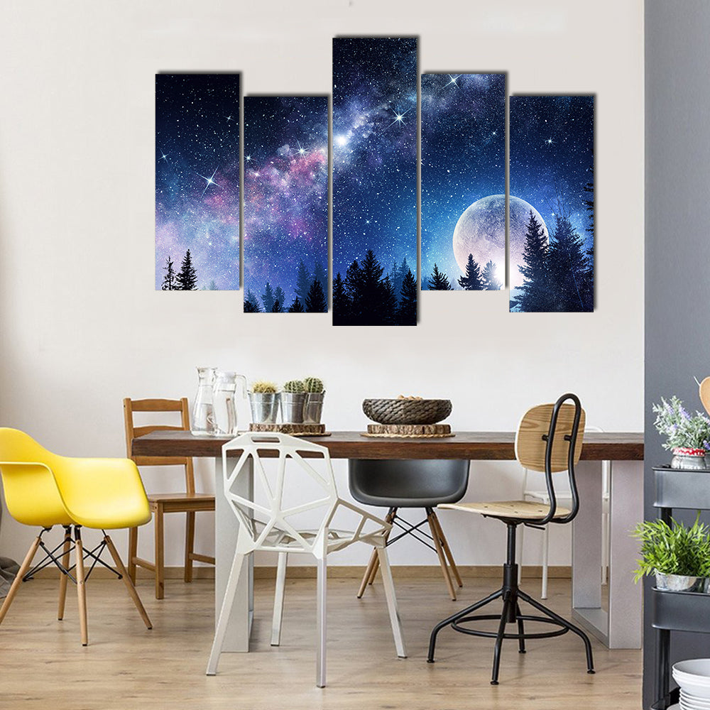 Full Moon On Abstract Natural Background Multi Panel Canvas Wall Art